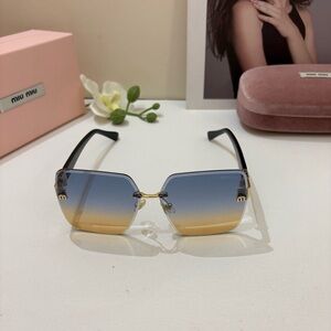 Miu Miu Blue-to-Gold Gradient Rimless Square Sunglasses